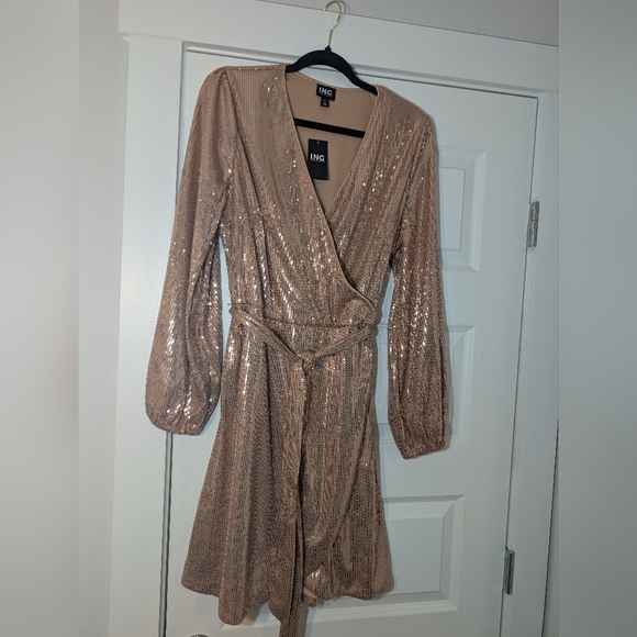 INC International Concepts Sequin Wrap Dress in Rose Gold Size XL - Picture 3 of 10